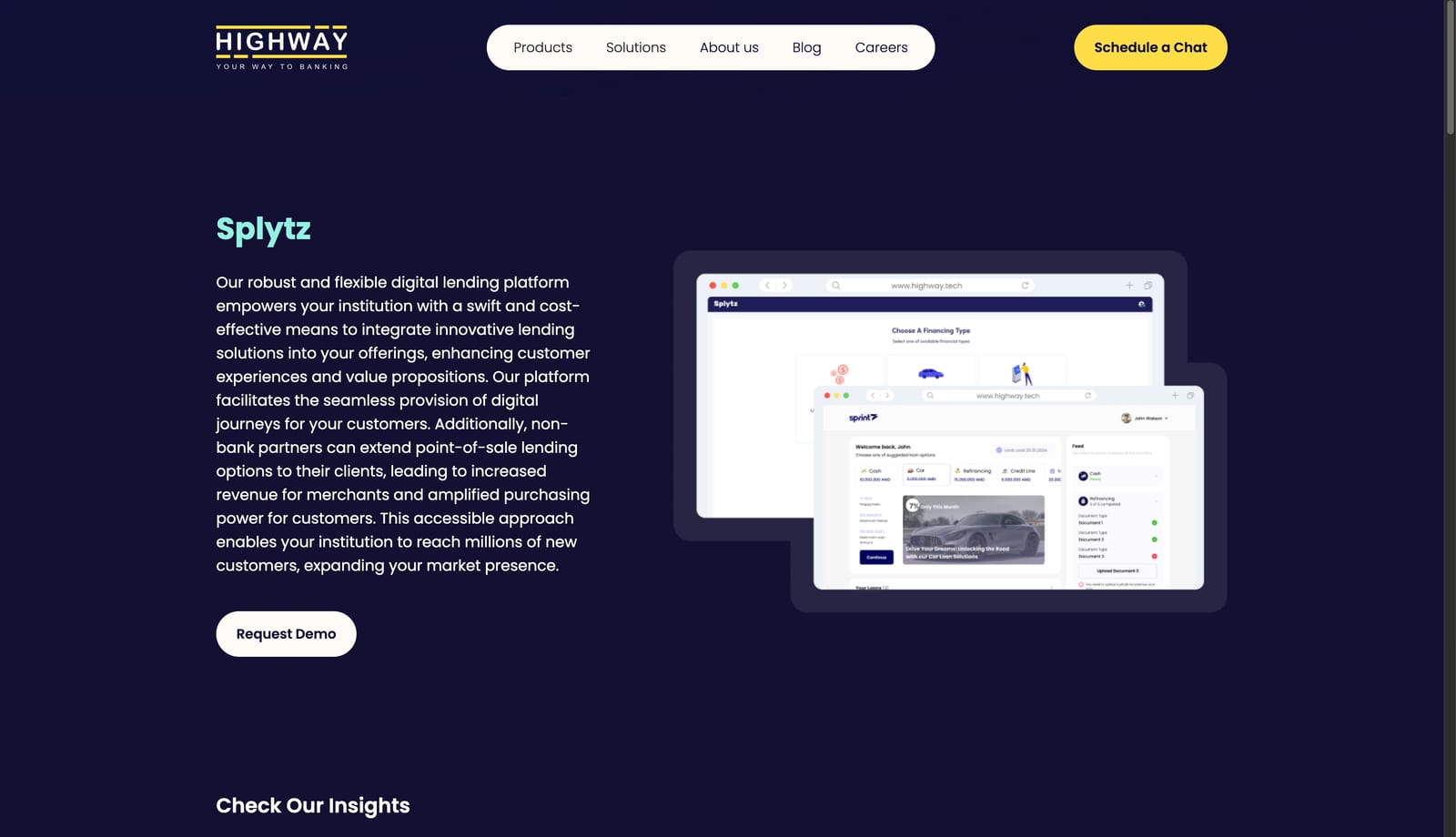 Highway digital lending platform interface screenshot