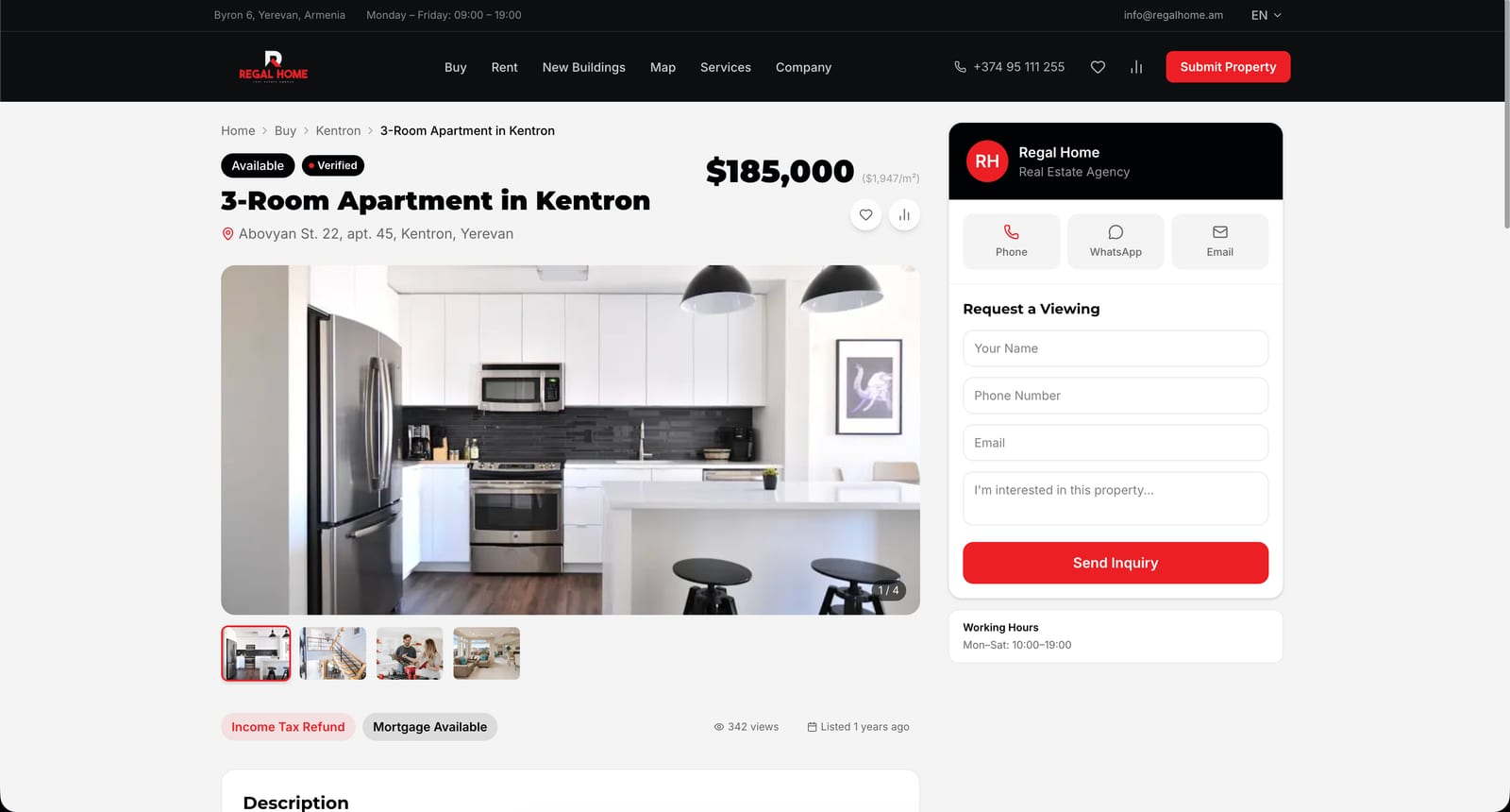 Regal Home property detail page screenshot