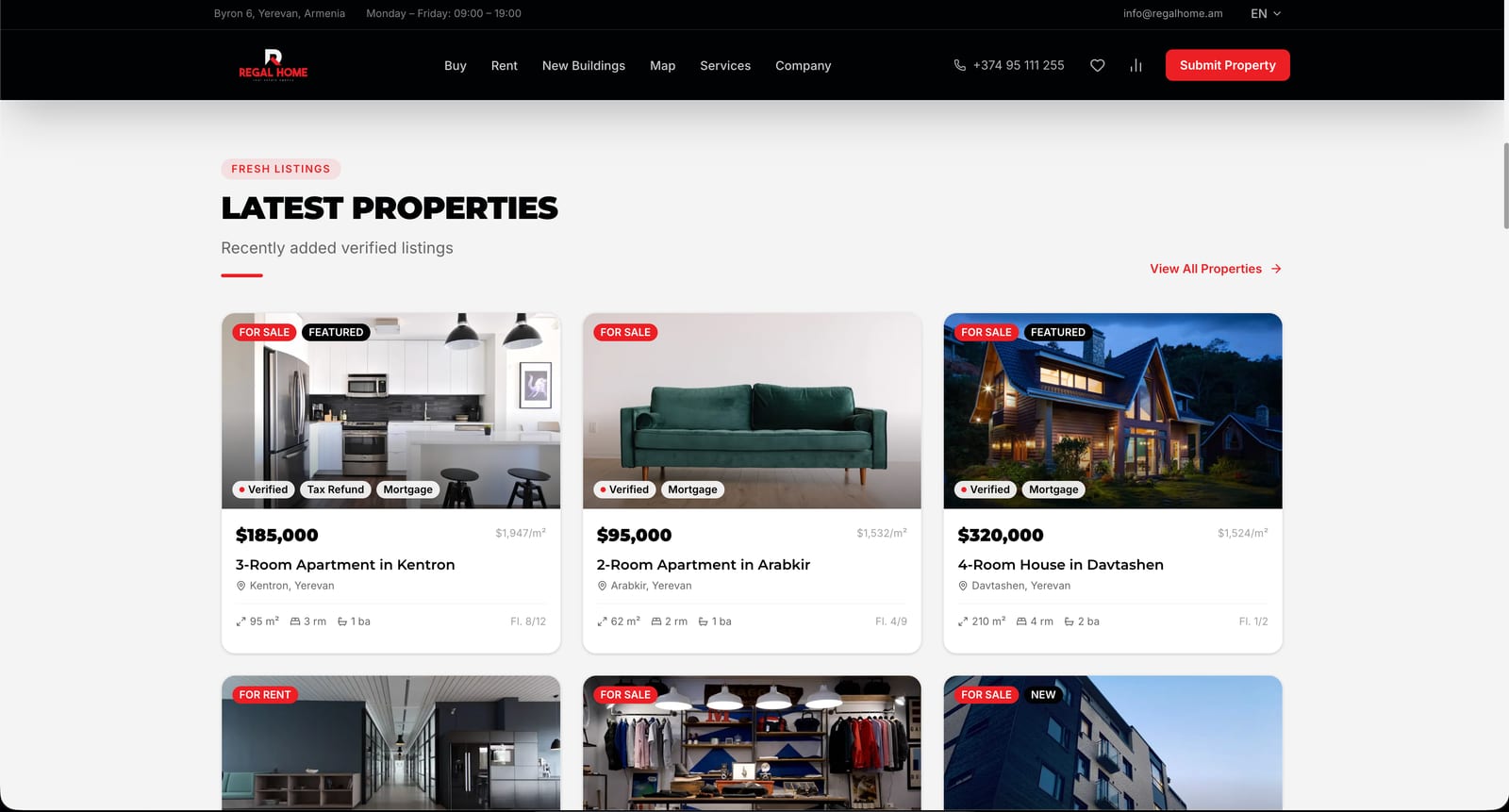 Regal Home featured property listings screenshot