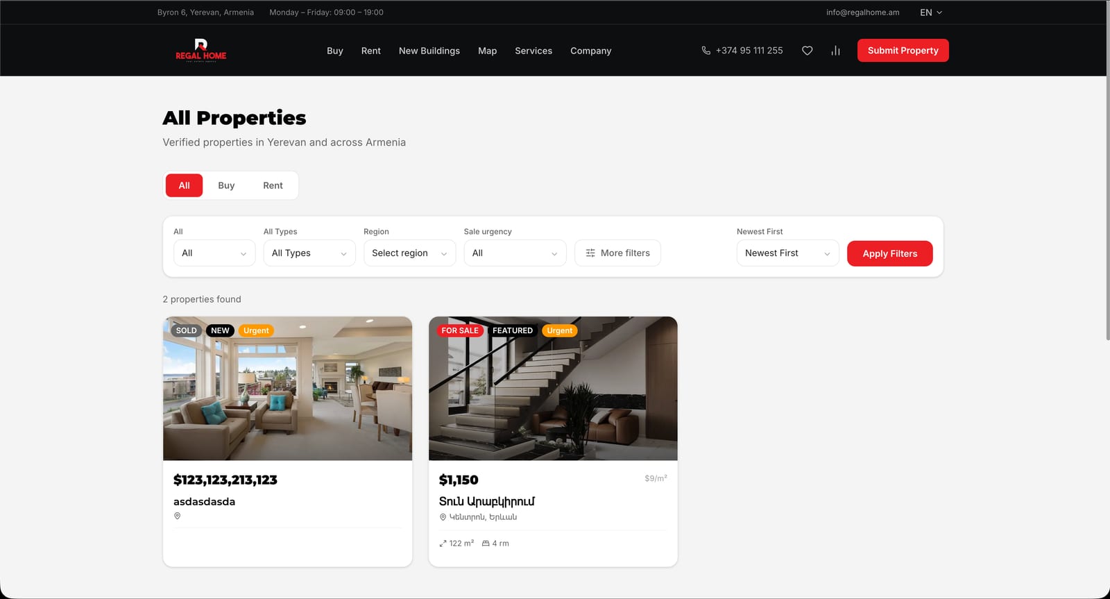 Regal Home property listing page screenshot