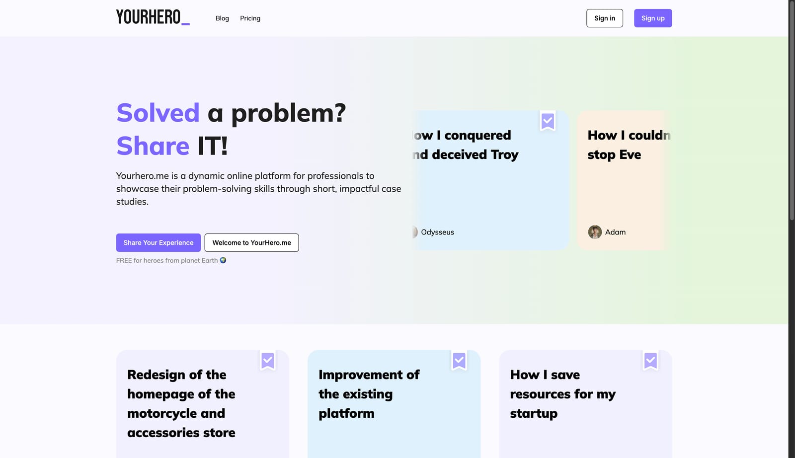 Yourhero.me homepage screenshot